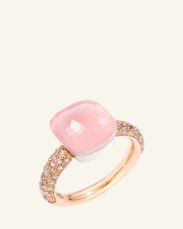 18K Gold Nudo Classic Rose Quartz Diamond Ring